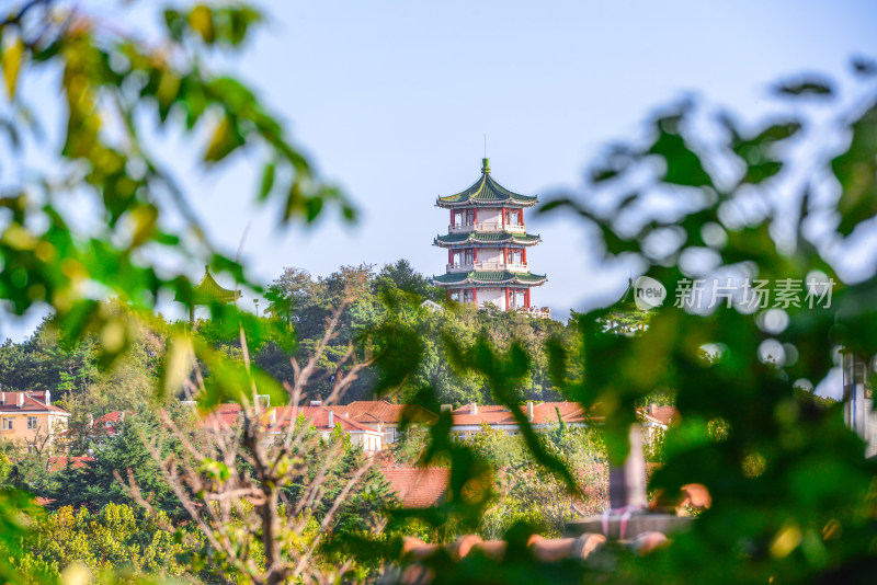 青岛小鱼山揽潮阁风景区风光