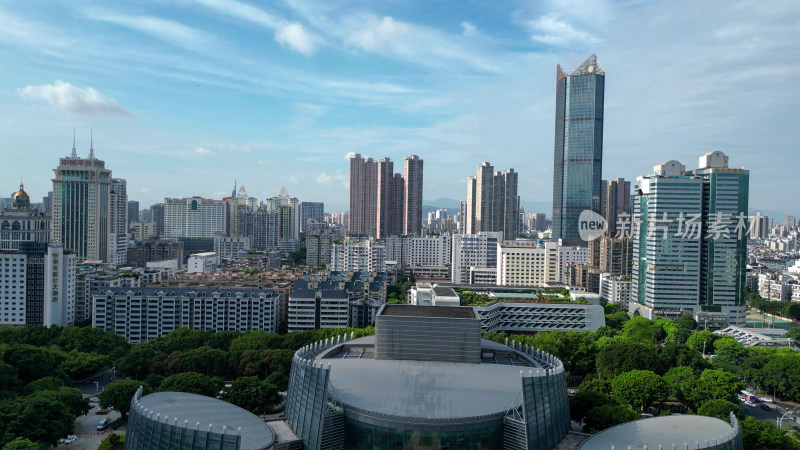 航拍福州五一广场福建大剧院