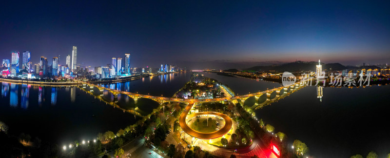 湖南长沙城市夜景航拍全景图