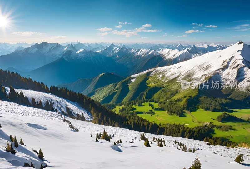 雪山草原森林风景