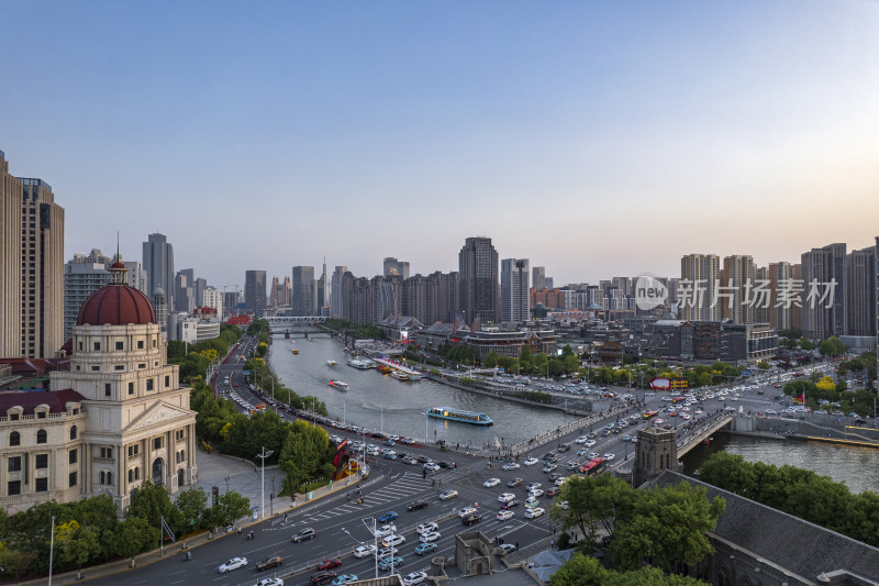 天津海河古文化街码头城市风光航拍