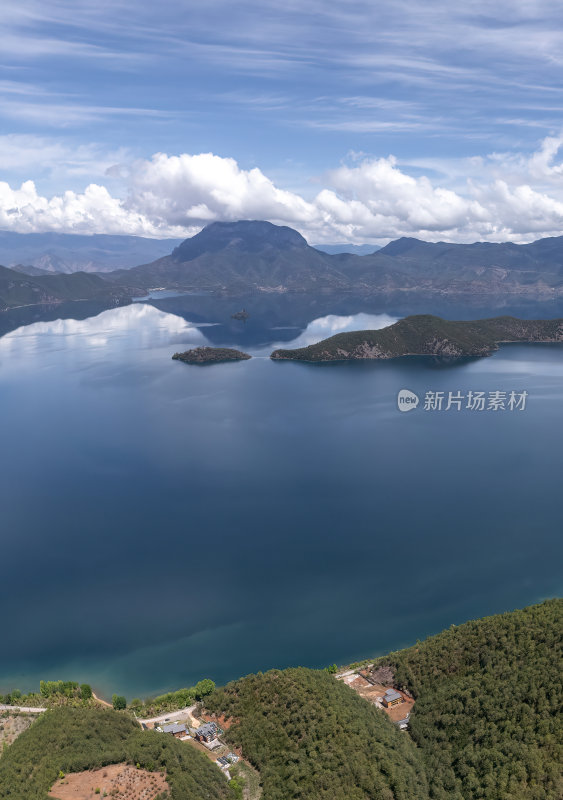 云南丽江泸沽湖摩梭族美景高空航拍