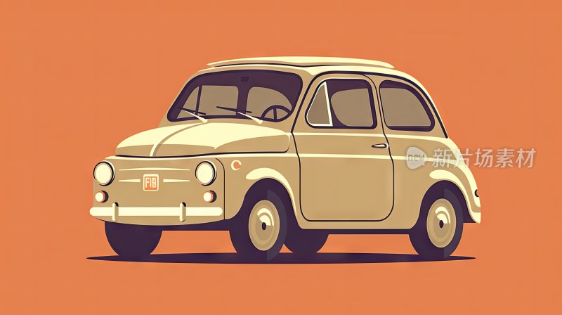 平面插画，彩色复古汽车插图
