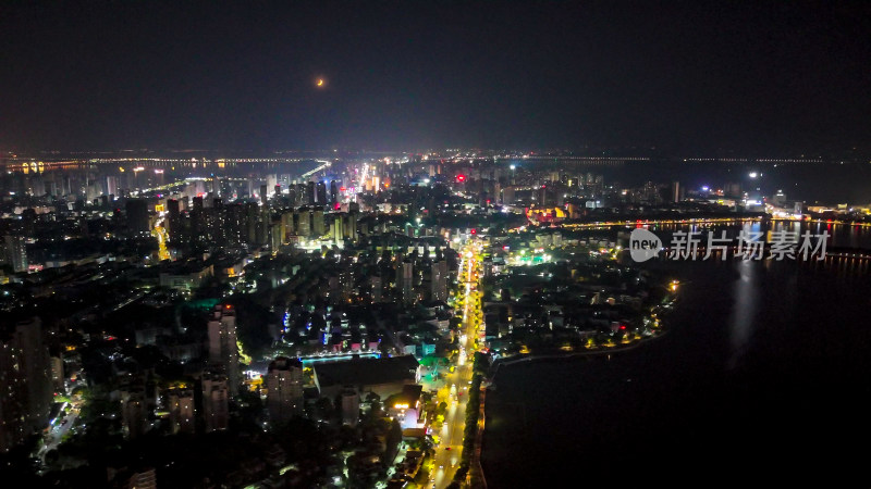 江西九江城市夜景交通航拍图