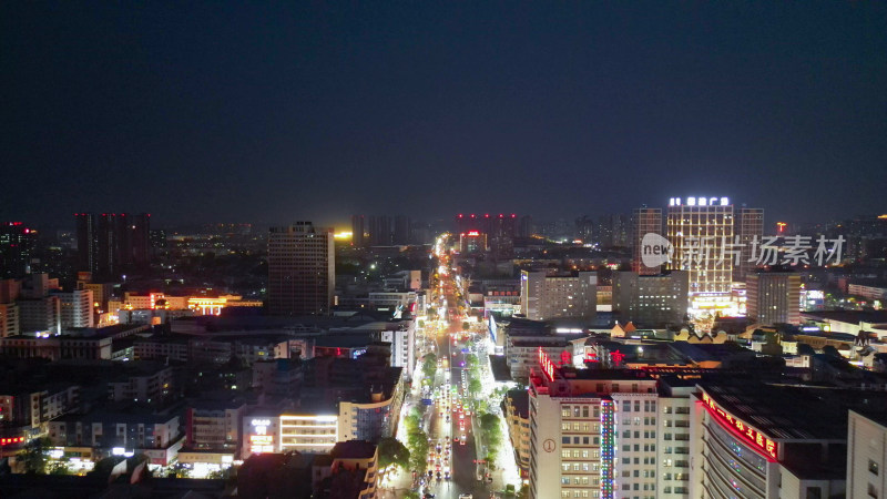 航拍河南漯河商业街夜景漯河交通路