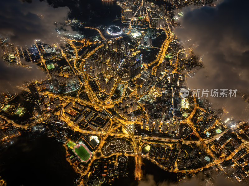 香港维多利亚港CBD中环夜景日出高空航拍