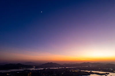 广东肇庆夕阳晚霞夜景航拍摄影图