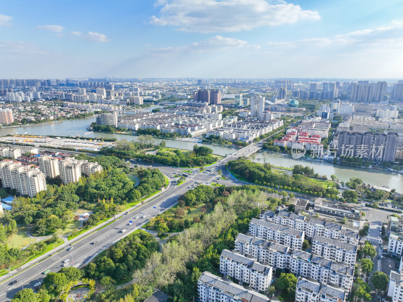 航拍昆山城市大景风光