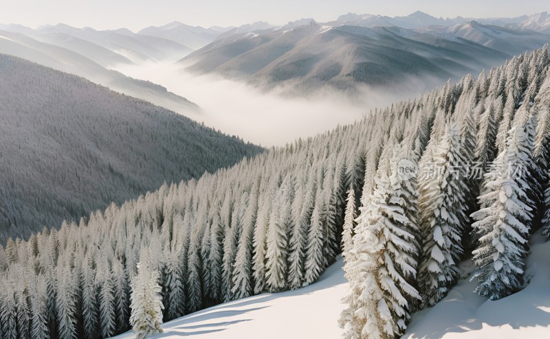 冬季森林白雪覆盖风景