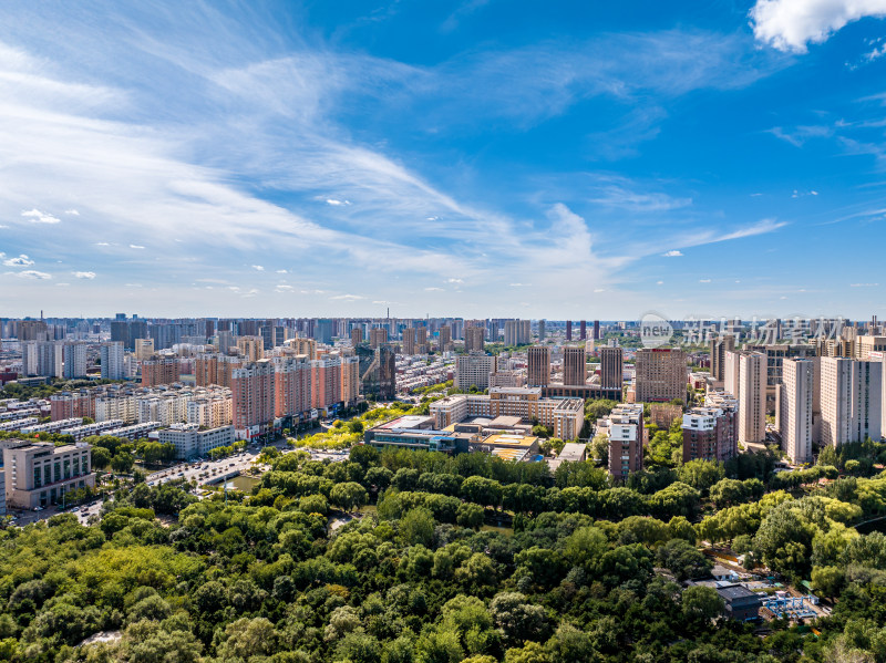 辽宁沈阳城市风景航拍蓝天白云