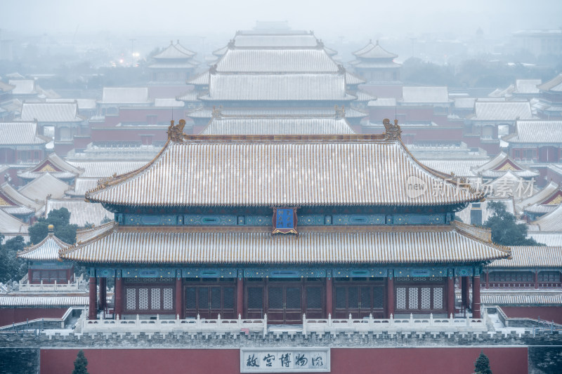 北京中轴线古建紫禁城北平故宫冬季雪景