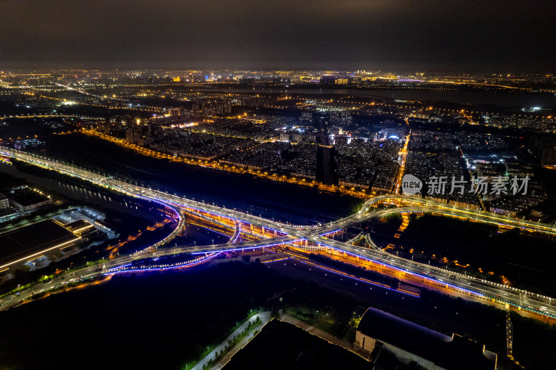 苏州夜景交通高架桥航拍图