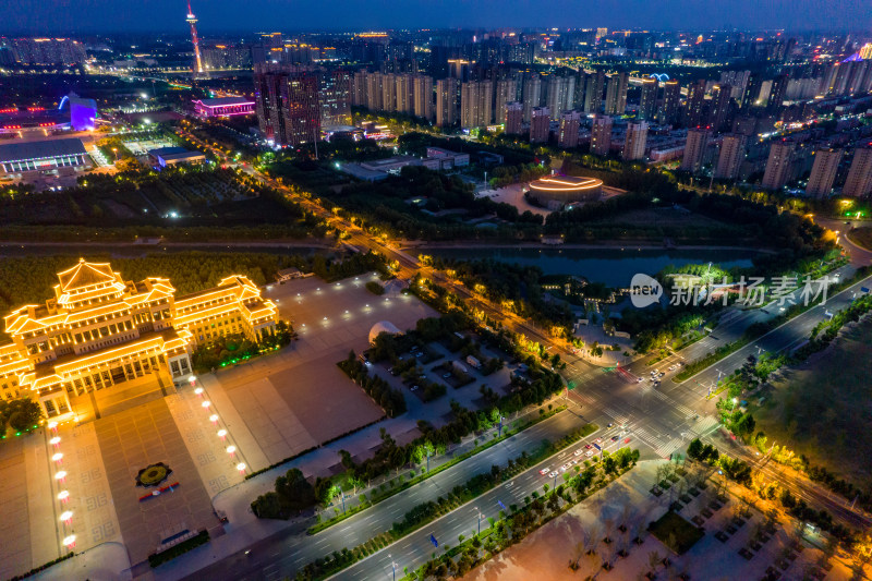 河南周口新城城市夜景灯光航拍图