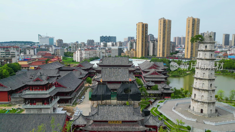 航拍湖北黄冈安国寺景区