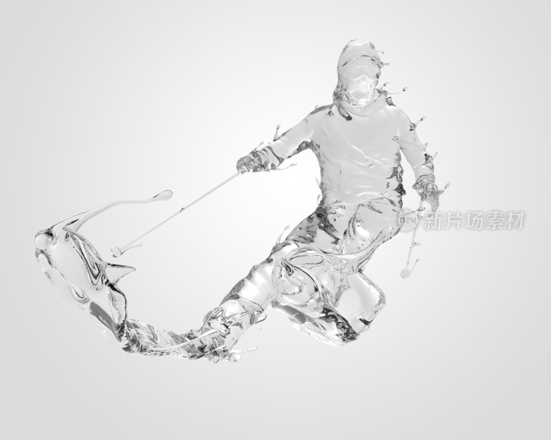 高山滑雪运动员在渐变背景下水液体流体质感