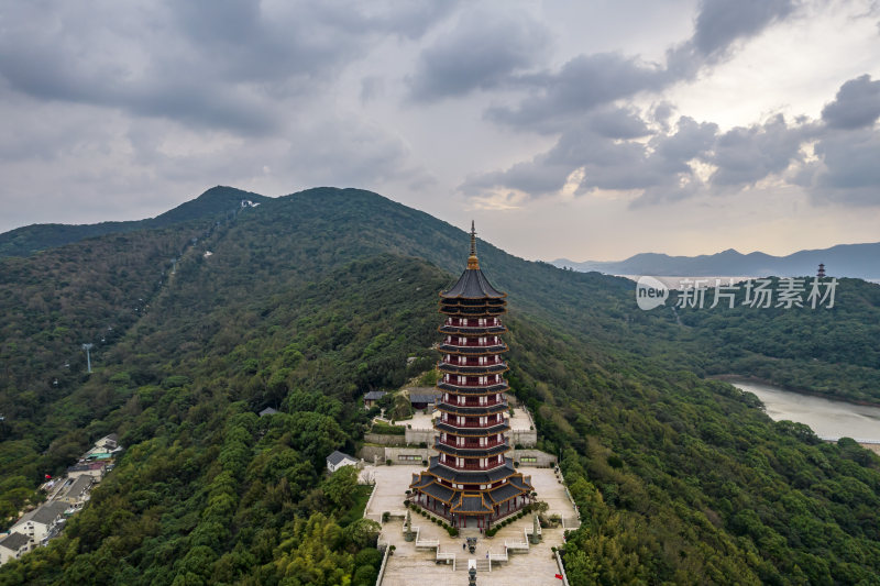 航拍浙江普陀山普门万佛宝塔