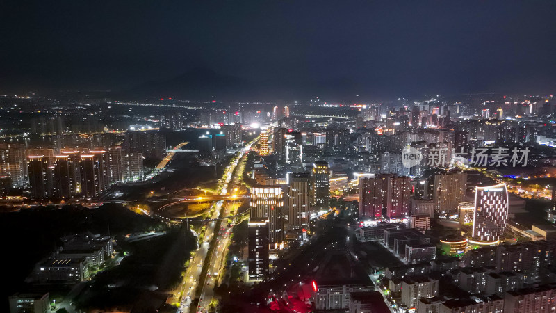 福建莆田商务区夜景灯光航拍图