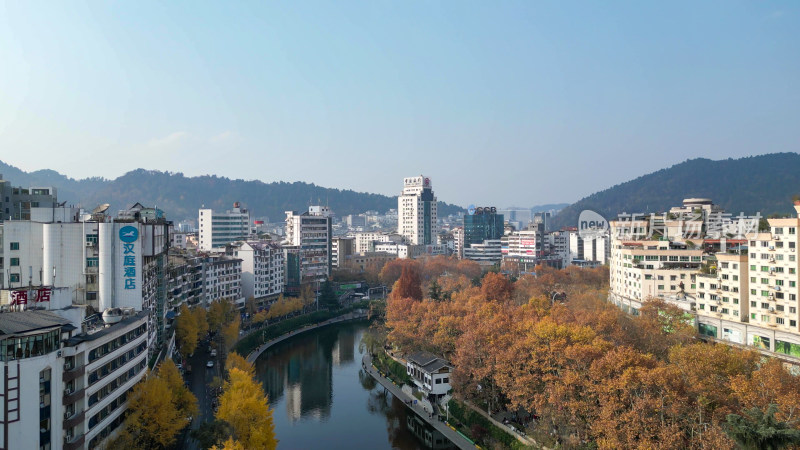 航拍遵义城市风光遵义湘江