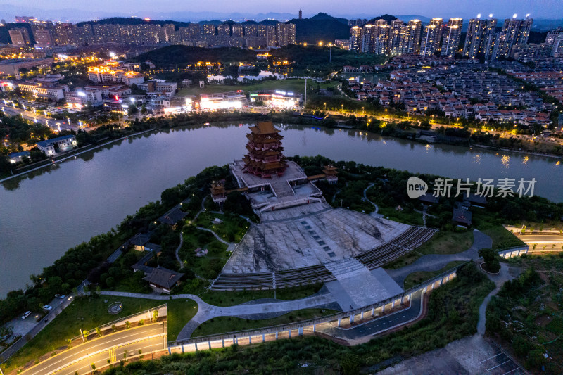 宜宾城市夜幕降临夜景灯光航拍图