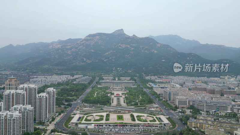 航拍山东泰安城市建设城市风光