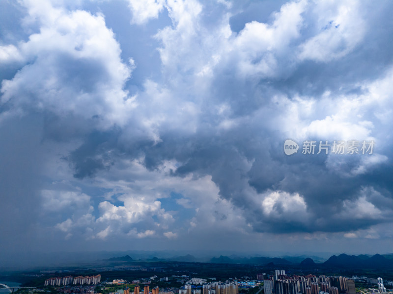 广西来宾城市大景蓝天白云航拍图