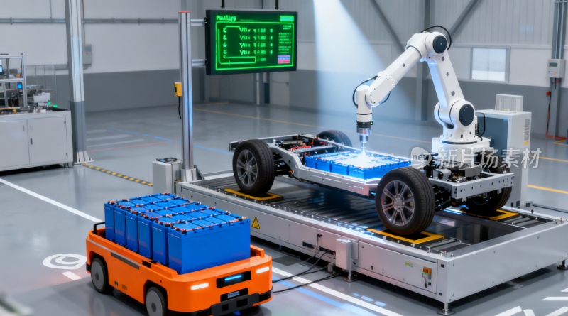 工厂内机器人进行汽车生产作业