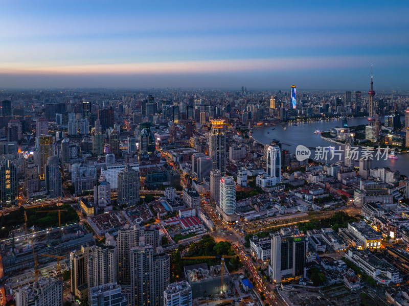 航拍上海浦西CBD高楼群夜景亮化