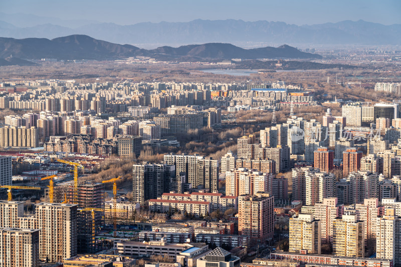 北京远眺西山日落风景