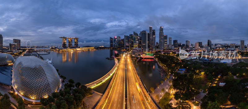 新加坡滨海湾金沙海滨奥林匹克蓝调夜景航拍