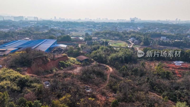 城郊乡村与建筑俯瞰景象