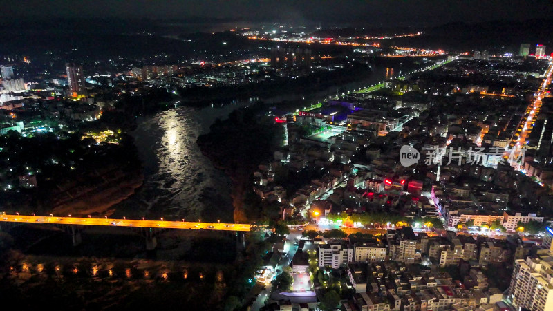 广西来宾红水河两岸夜景灯光航拍