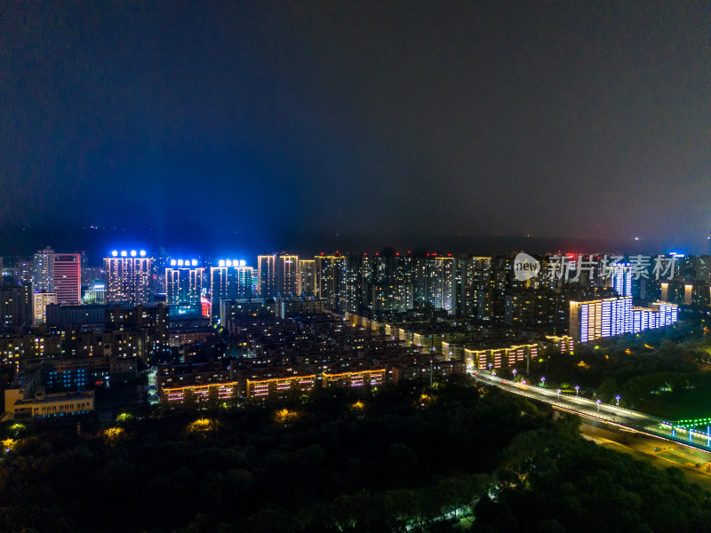 宝鸡渭河同盟大桥夜景航拍图