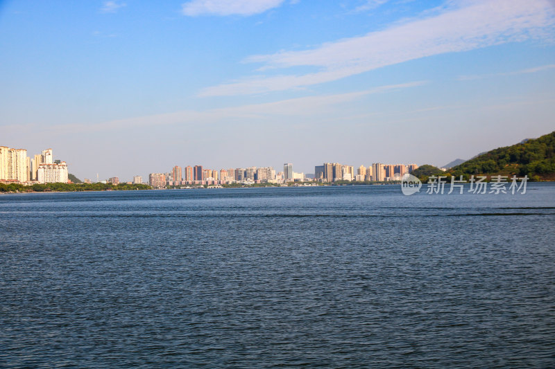 黄石磁湖景区城市风光，眺望城市天际线