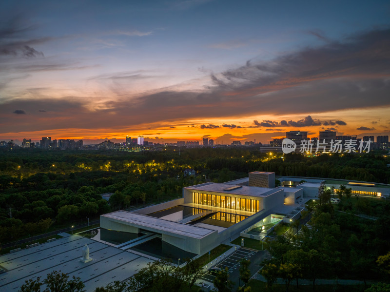 上海奉贤言子书院傍晚夜晚夜景航拍