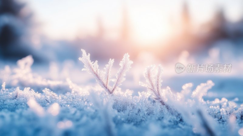 暖阳植物树枝叶子雾凇冬天雪景