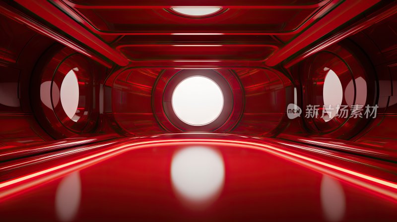 3D红色赛博朋克舞台空间