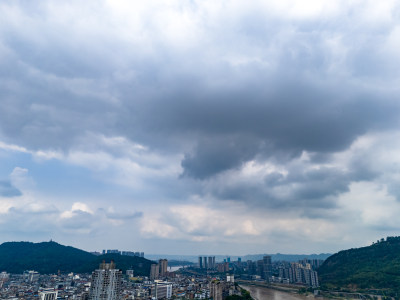 四川宜宾城市风光天空航拍图