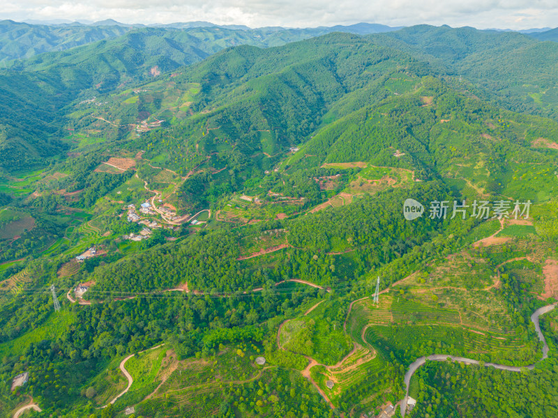 航拍乡村田园风光梯田田地