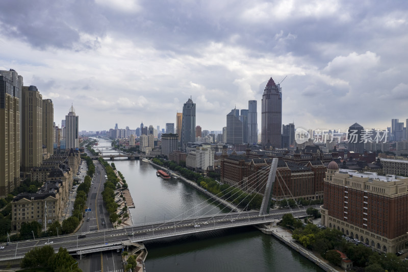 天津海河风景线城市天际线建筑风光航拍