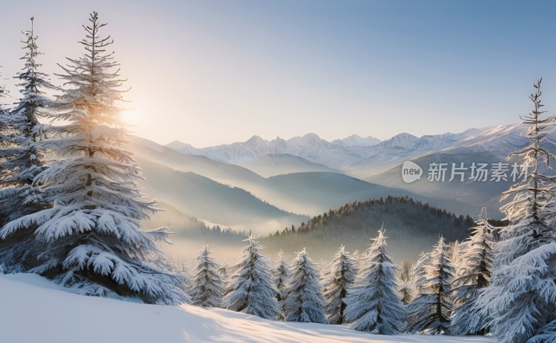 冬季森林白雪覆盖风景