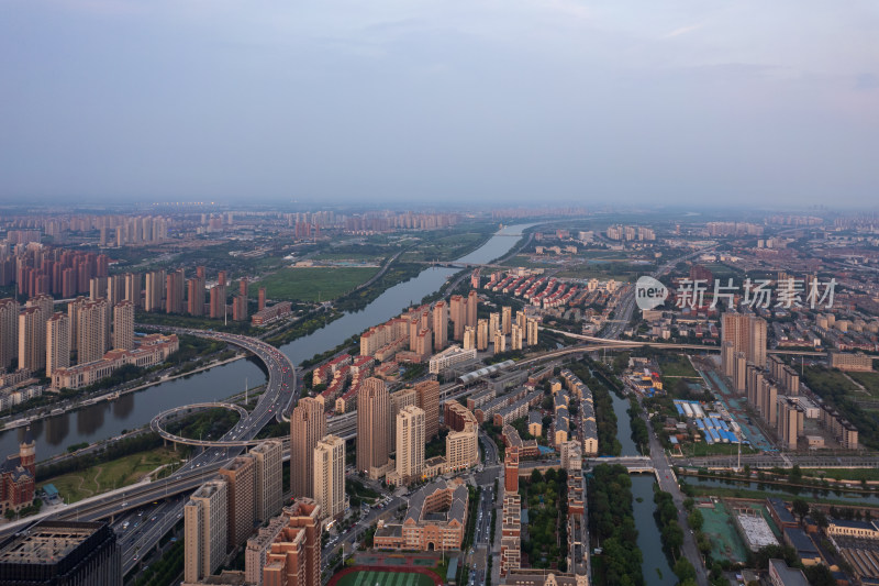 天津海河复兴门地铁站海津大桥城市交通风光