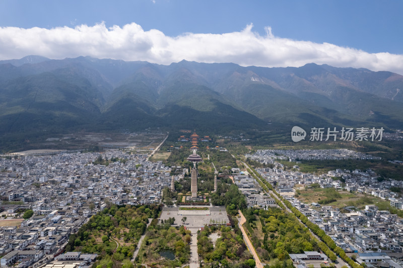 航拍云南大理崇圣寺三塔文化旅游区