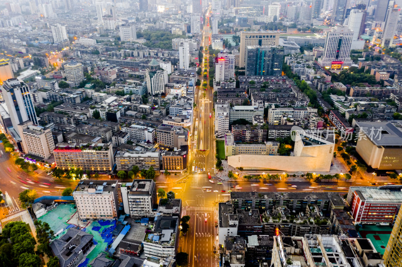 航拍成都市区日落夜景都市风光