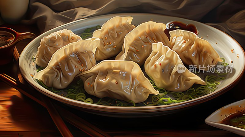 数字插画，中国传统美食饺子