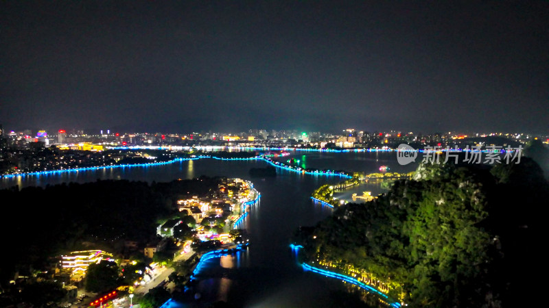 广东肇庆星湖七星岩5A景区夜景航拍图