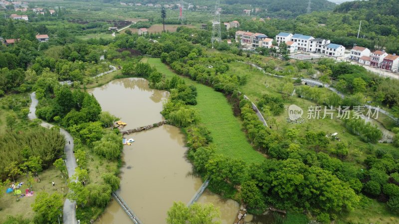 航拍九真桃源陶渊明文化主题景区