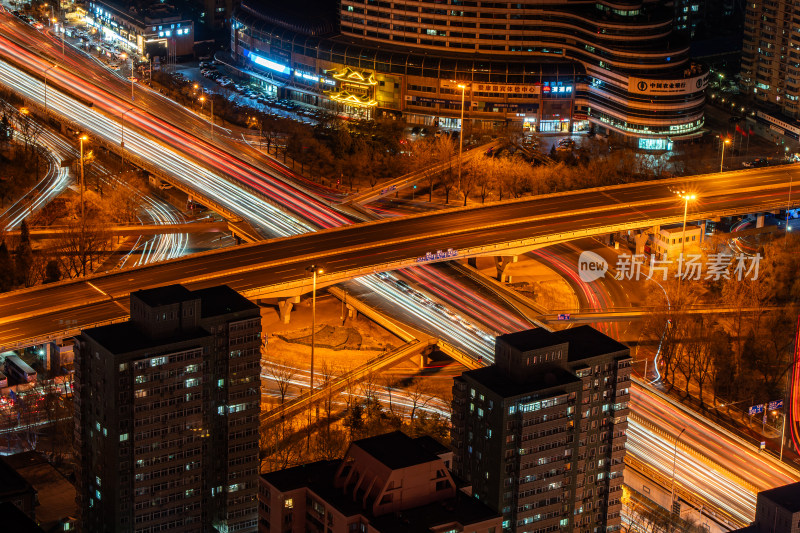 北京航天桥夜景城市车流道路灯光