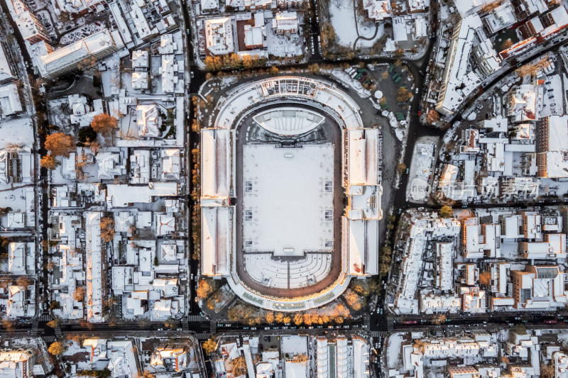 天津五大道文化旅游景区城市日落雪景风光