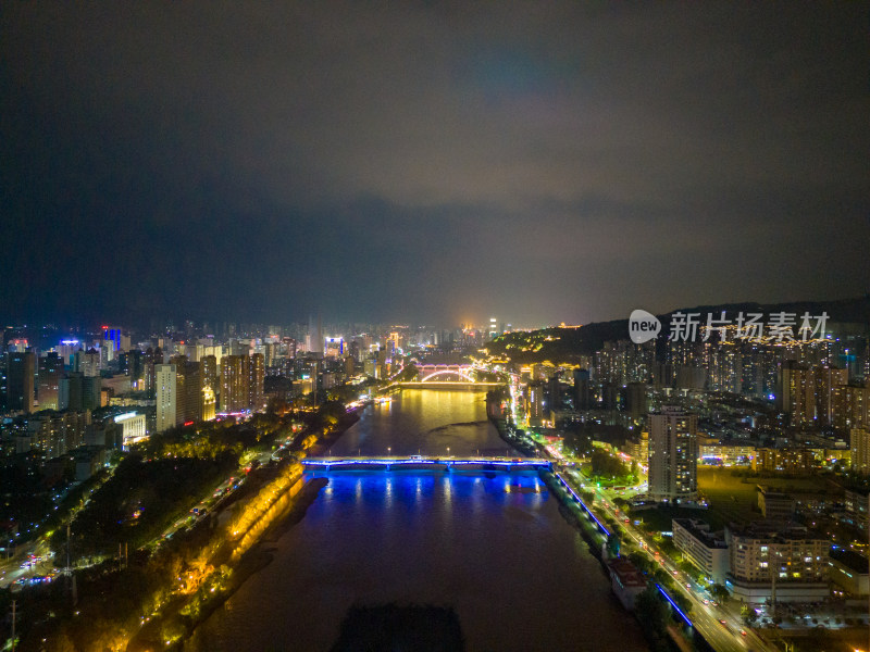 甘肃兰州城市夜景航拍图