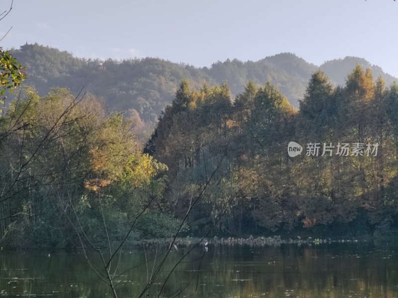 山林环绕的湖泊自然景观